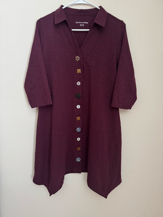 Soft Surroundings Dresses & Skirts - Soft Surroundings Danielle 3/4 Sleeve Button Front Shirt Dress Petite Large Wine